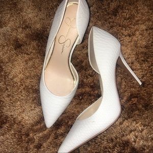 white croc leather pumps